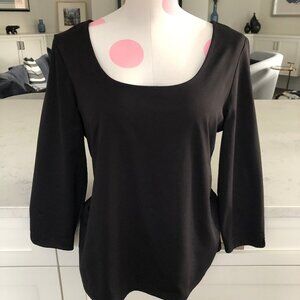 Monsoon Classic Neutral Scoop Neck 3/4 Sleeve Top Black Sz L NWT